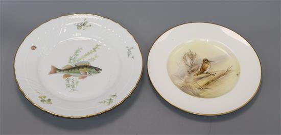 Five Royal Worcester bird plates, signed Poole and five Ginori fish plates